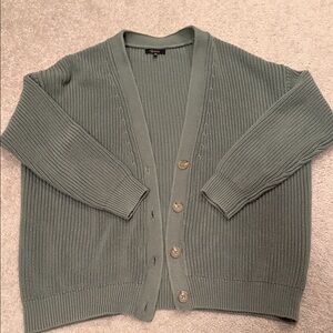Quince Ribbed V-Neck Button Cardigan - Sage Green
